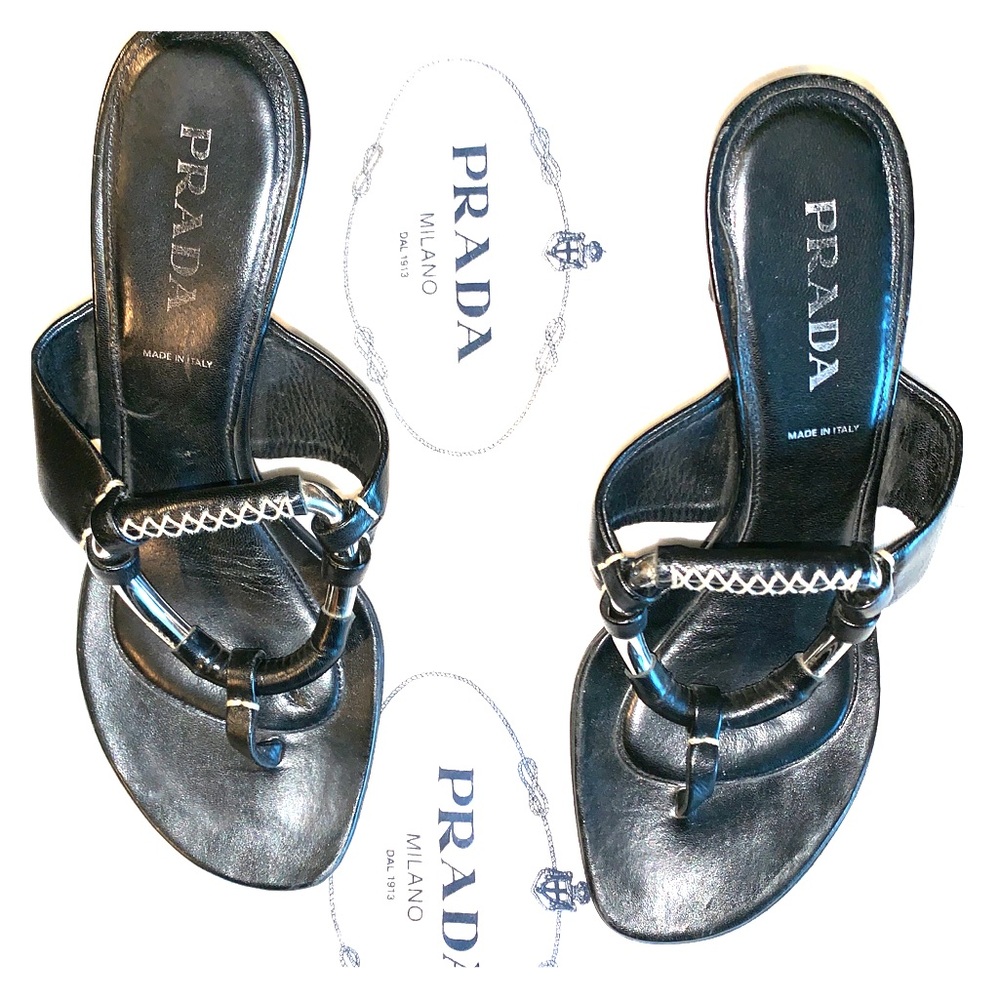 Prada slide in heels with metal ring